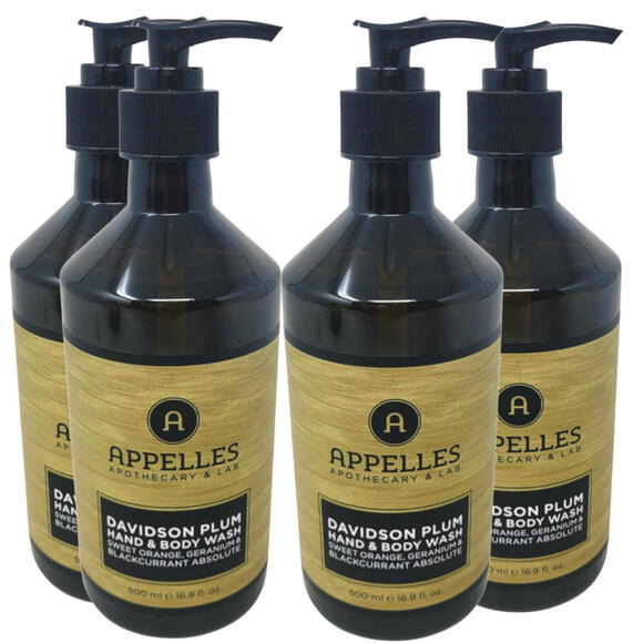Lot of 4 Appelles Apothecary & Lab Davidson Plum Hand & Body Wash 16.9 Oz.